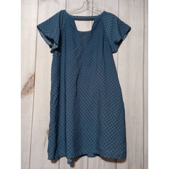 Ladies Large Blue Diamond Pattern Casual Dress Short Sleeve Mini‎ Dress - Picture 2 of 7